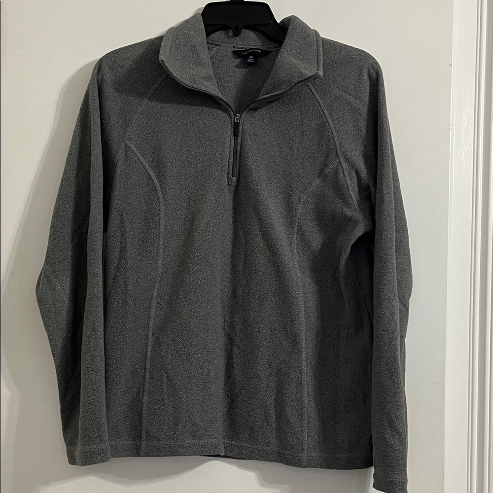 LANDS’ END Women’s Gray Quarter-Zip Fleece pullover Size M 10 - 12